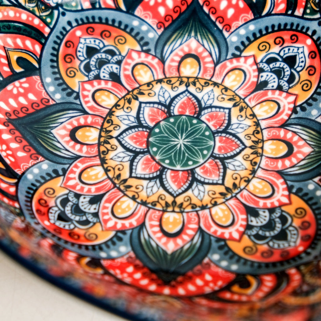 Mandala Melange Ceramic Long Dish With Handles Blue 400ml