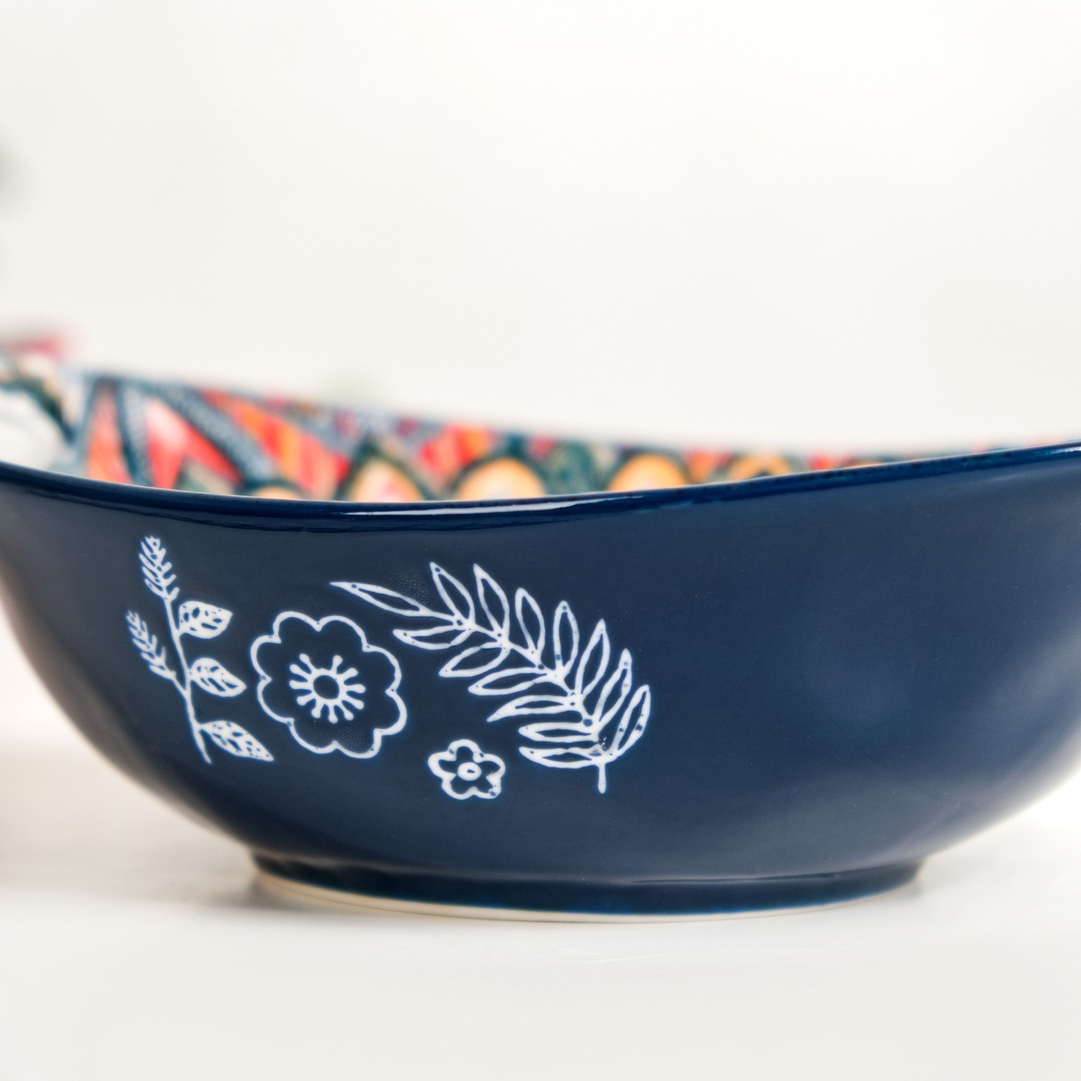 Mandala Melange Ceramic Long Dish With Handles Blue 400ml