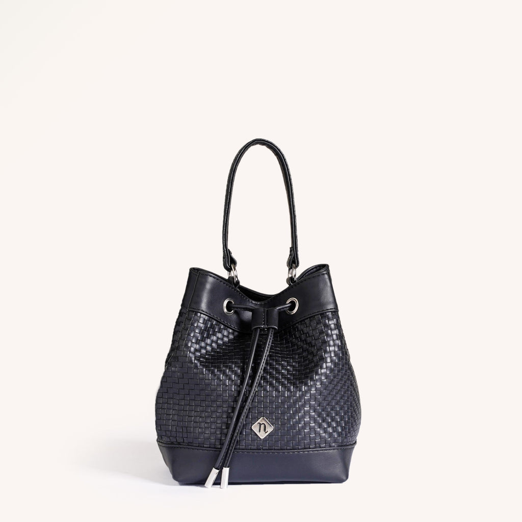 Basket Weave Bucket Handbag For Women Black
