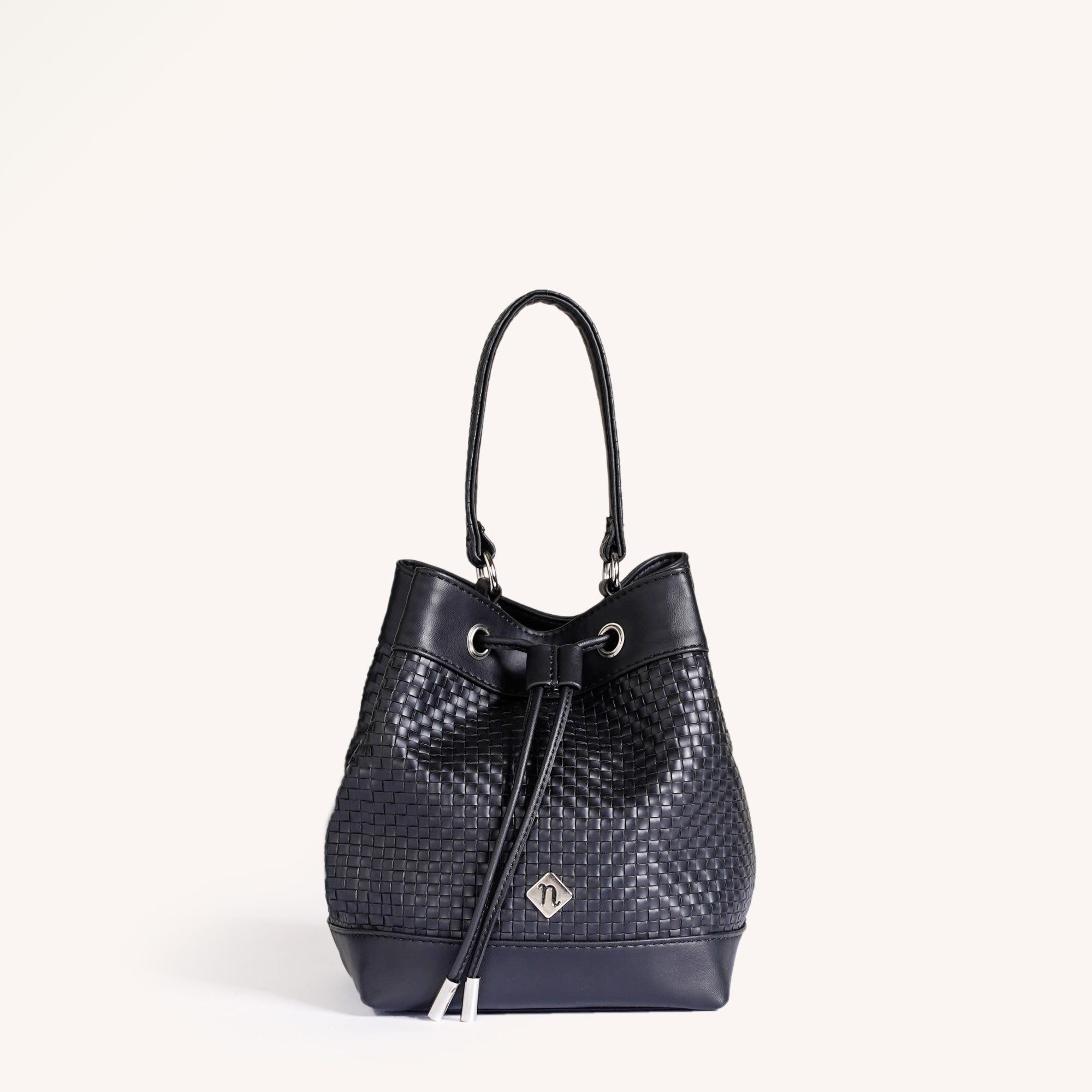 Basket Weave Bucket Handbag For Women Black