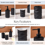 Black Matte Wave Bath Accessory Set Of 3
