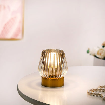 Grey Glass Tulip Battery Lamp With LED Light Bulb