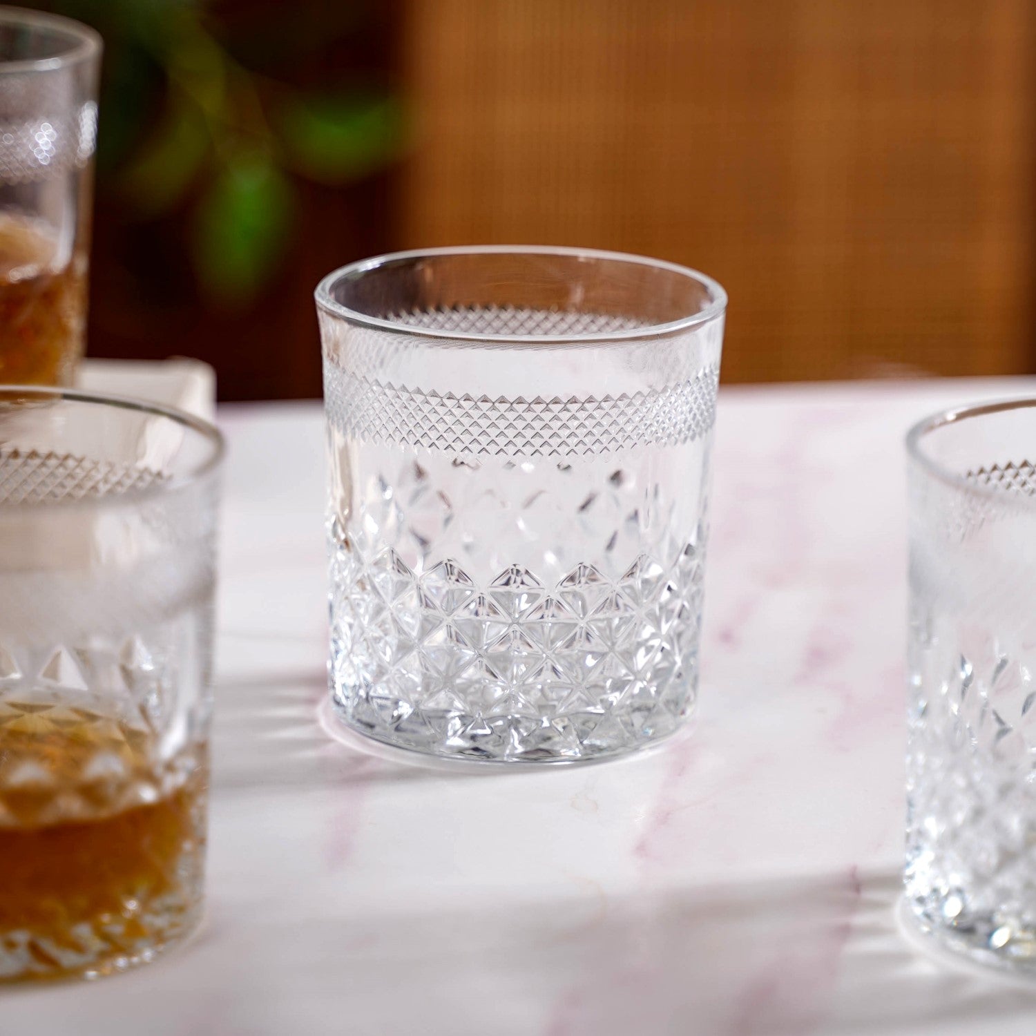 Premium Diamond Embossed Whiskey Tumbler Glass Set Of 6 230ml