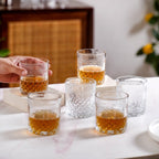 Premium Diamond Embossed Whiskey Tumbler Glass Set Of 6 230ml