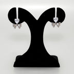 Diamond Heart Bow Drop Earrings Silver