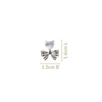 Diamond Heart Bow Drop Earrings Silver