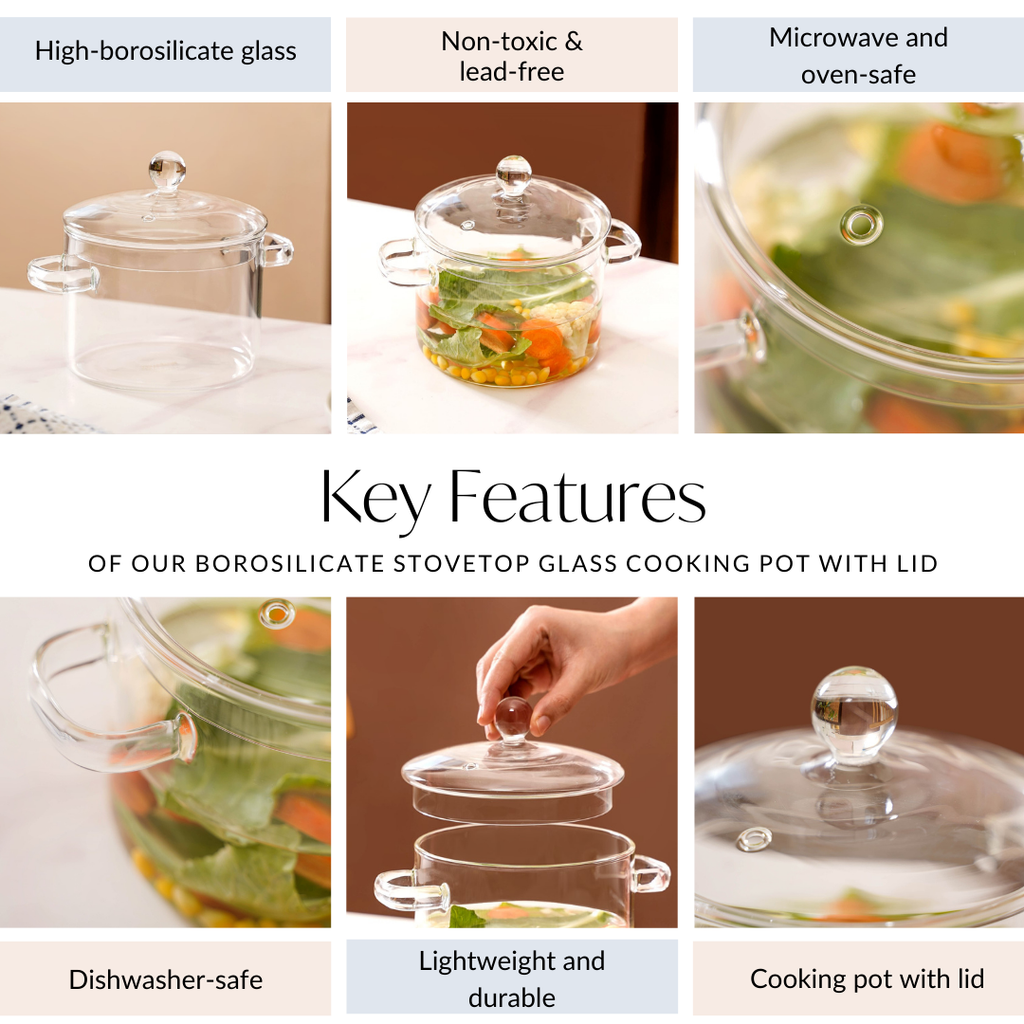 Borosilicate Stovetop Glass Cooking Pot With Lid 1300ml
