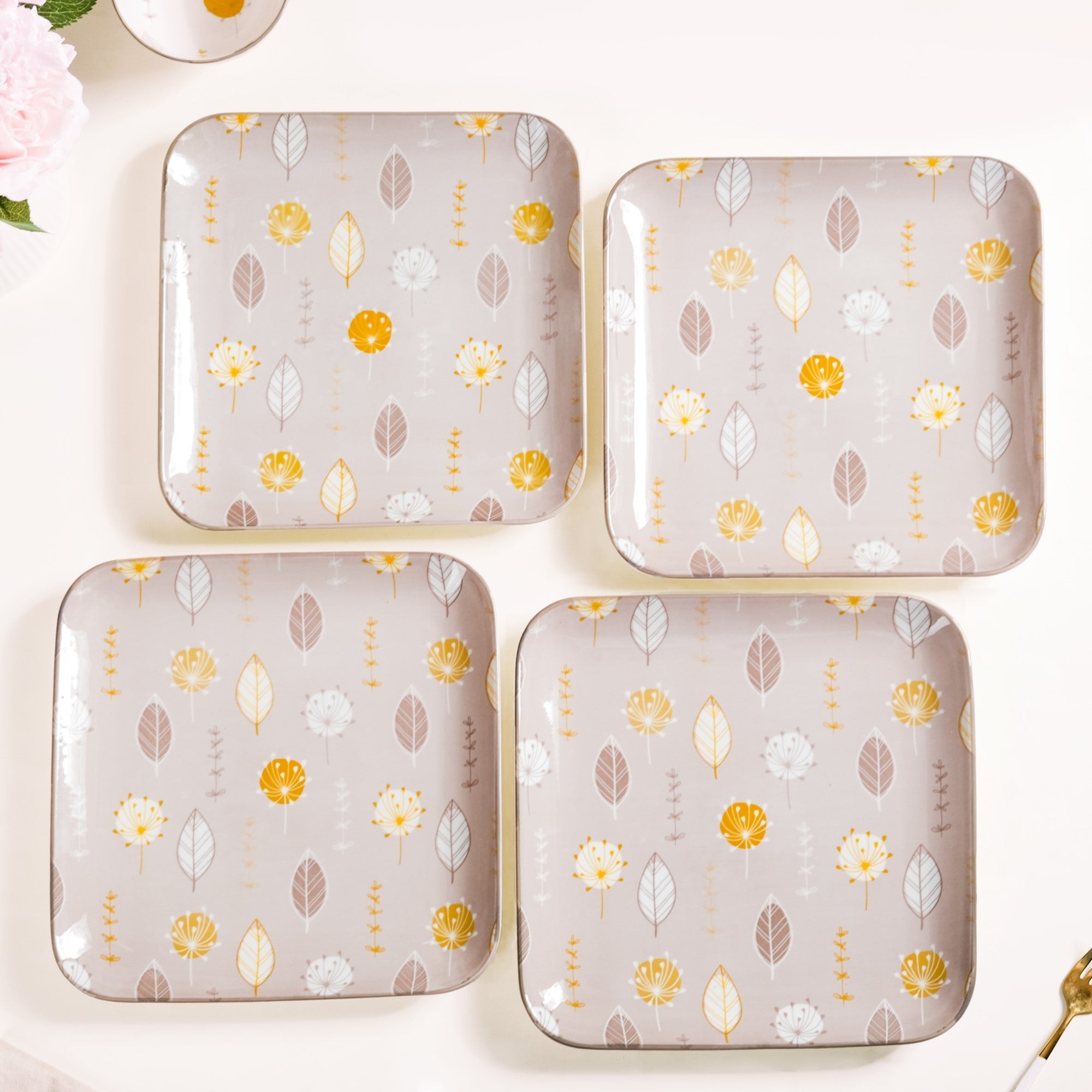 Dandelion Square Dinner Plates Set Of 4 9x9 Inch