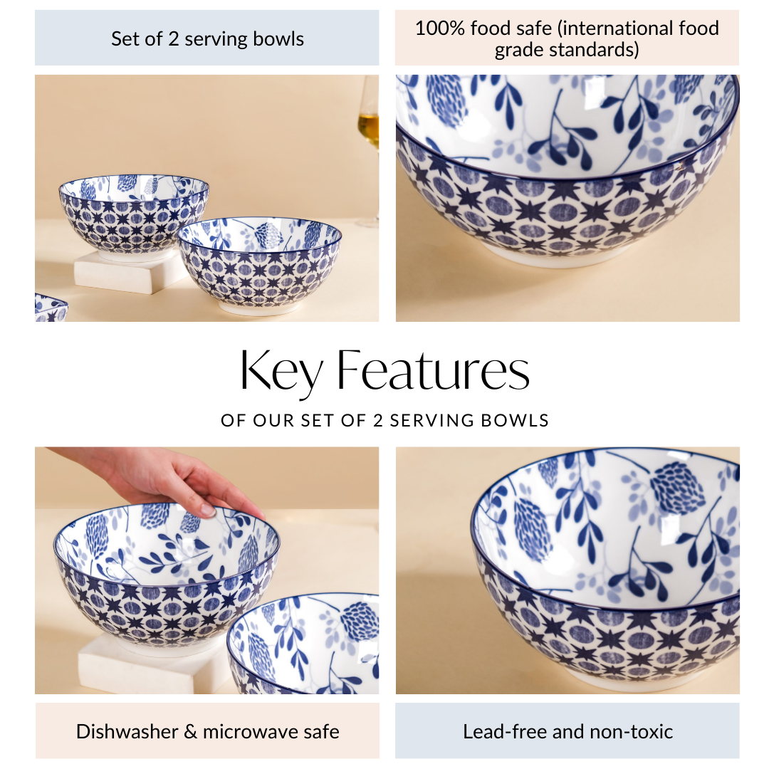 Blue Blossom Serving Bowl Set Of 2 1650ml