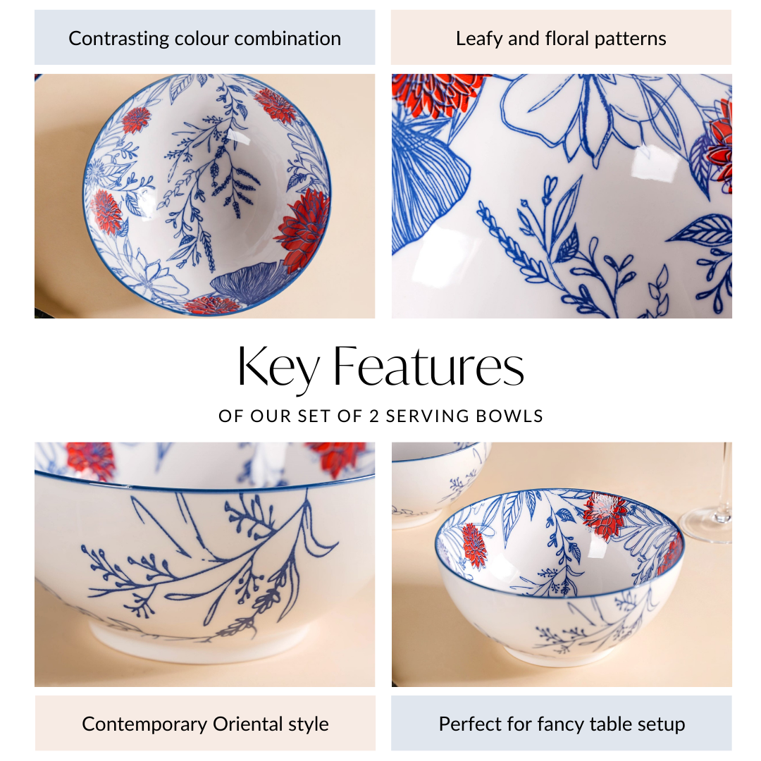 Ceramic Oriental Elegance Serving Bowl Set Of 2 1650ml