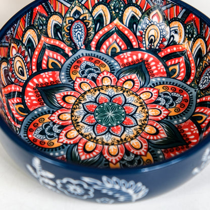 Mandala Melange Dish Bowl With Handle Blue 600ml