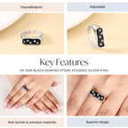 Black Domino Stone Studded Silver Ring