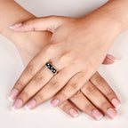 Black Domino Stone Studded Silver Ring