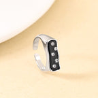 Black Domino Stone Studded Silver Ring