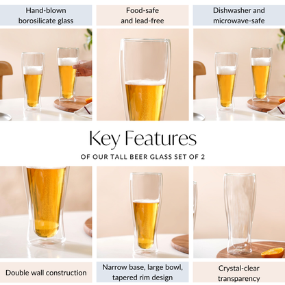 Double Wall Tall Beer Glass Set Of 2 750ml