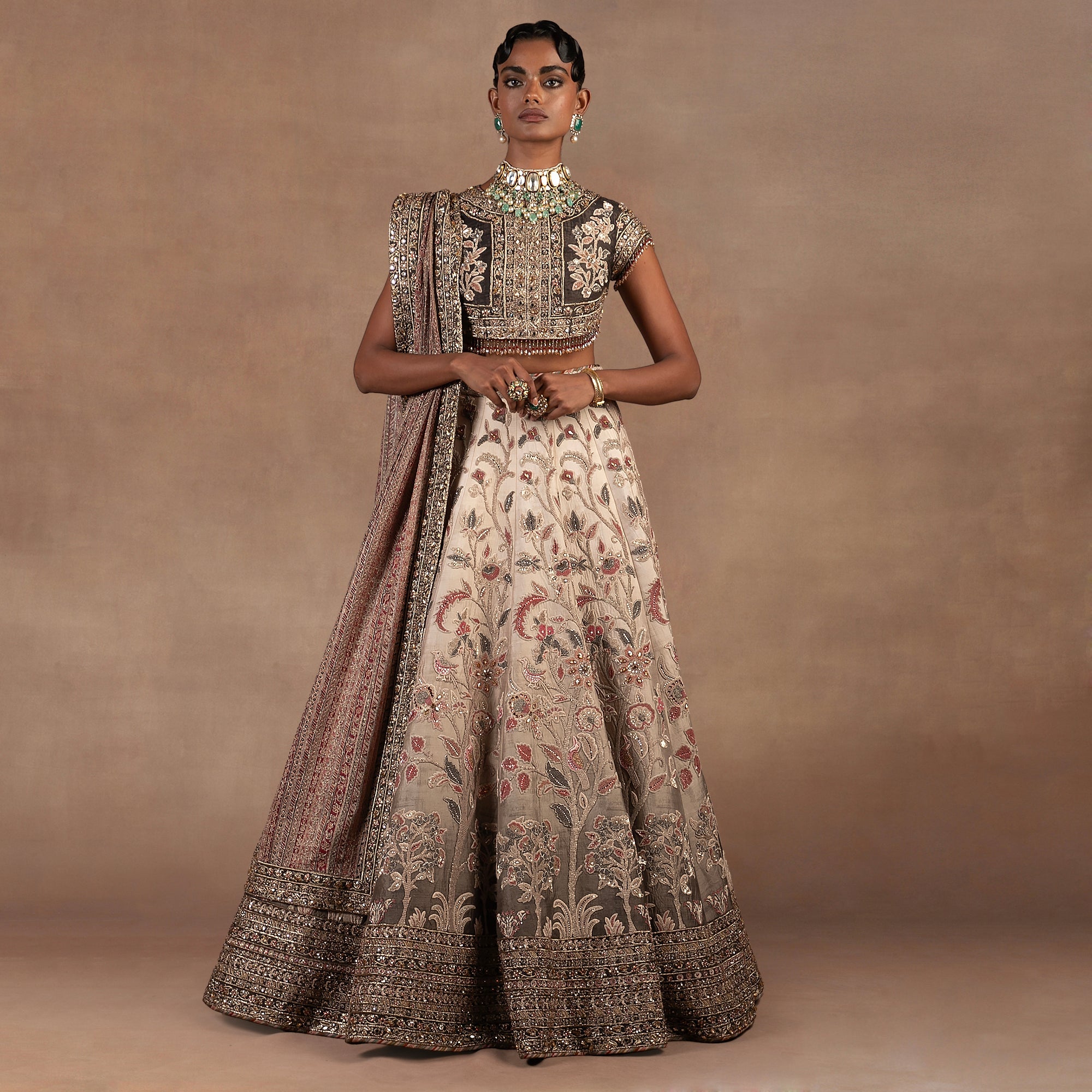 Dried Sage - Ivory  Ombre Lehenga Set | EAST