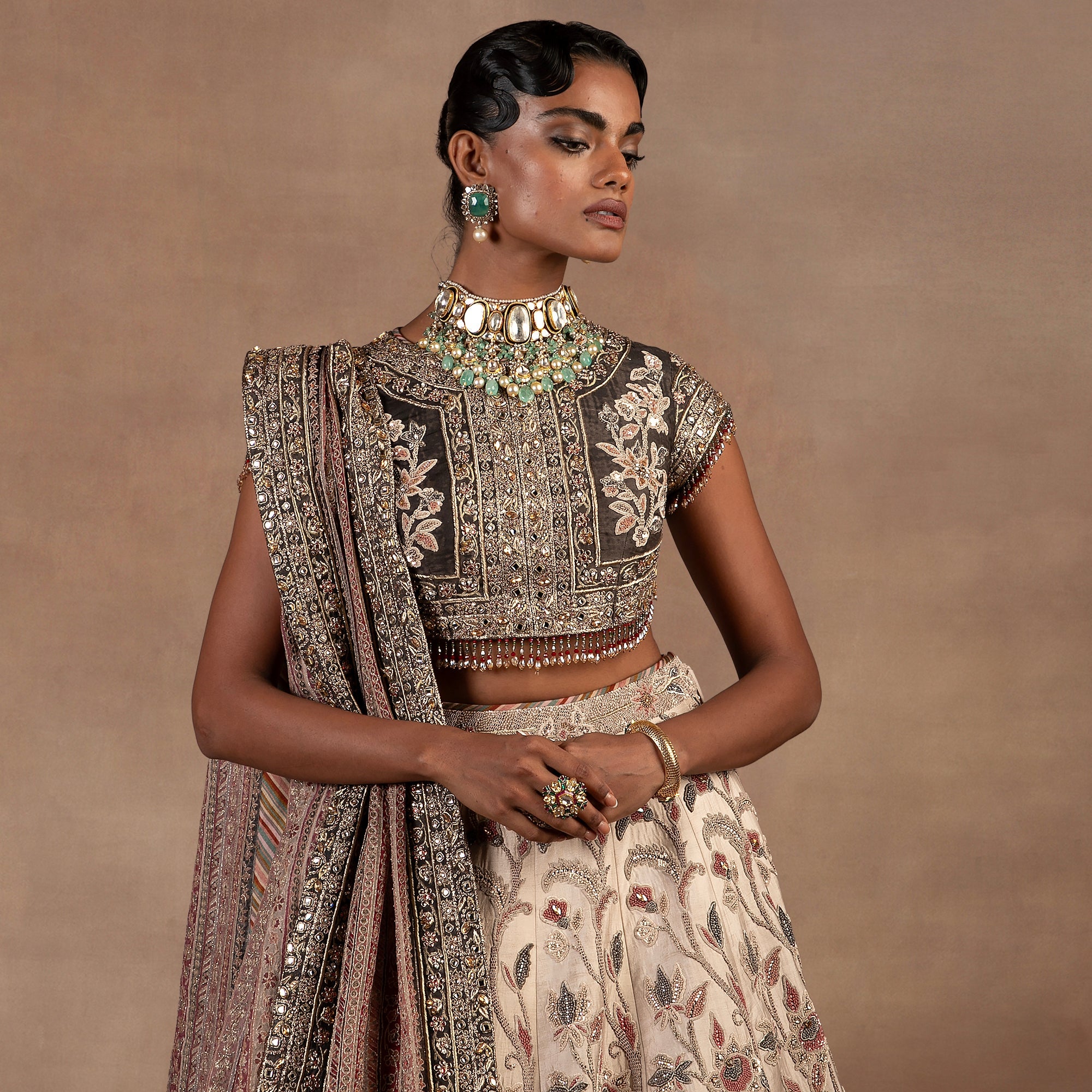 Dried Sage - Ivory  Ombre Lehenga Set | EAST