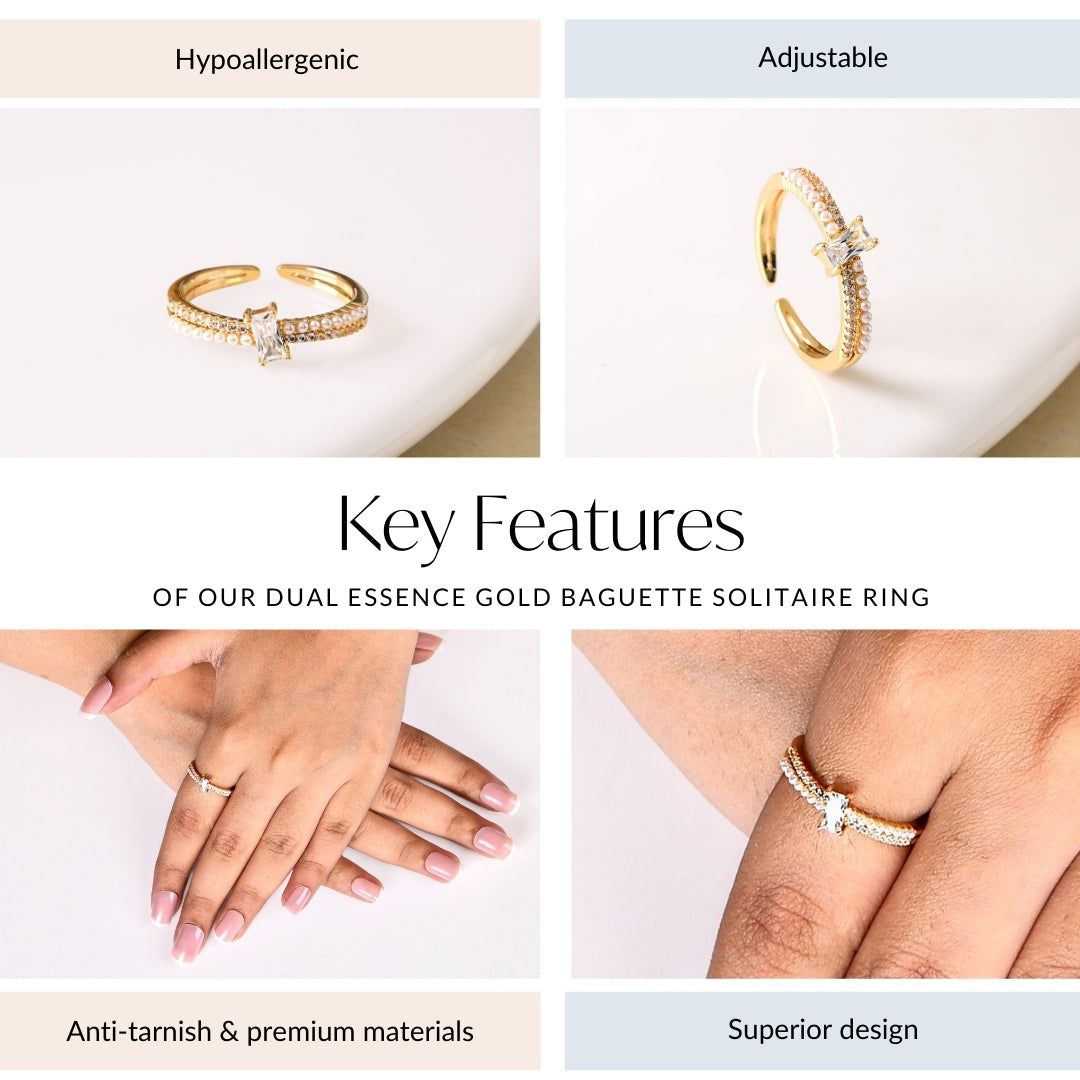 Dual Essence Gold Baguette Solitaire Ring