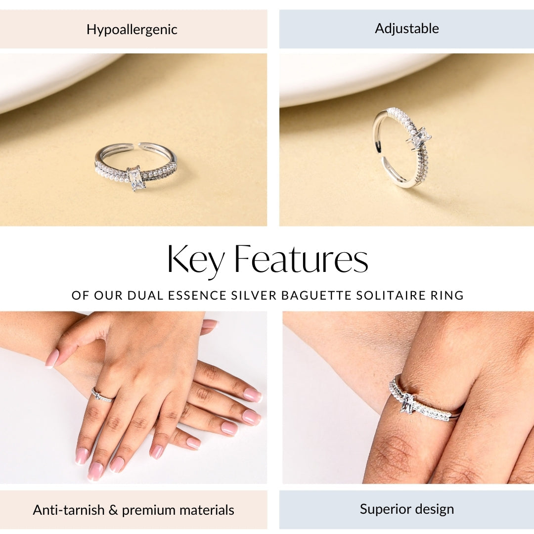 Dual Essence Silver Baguette Solitaire Ring