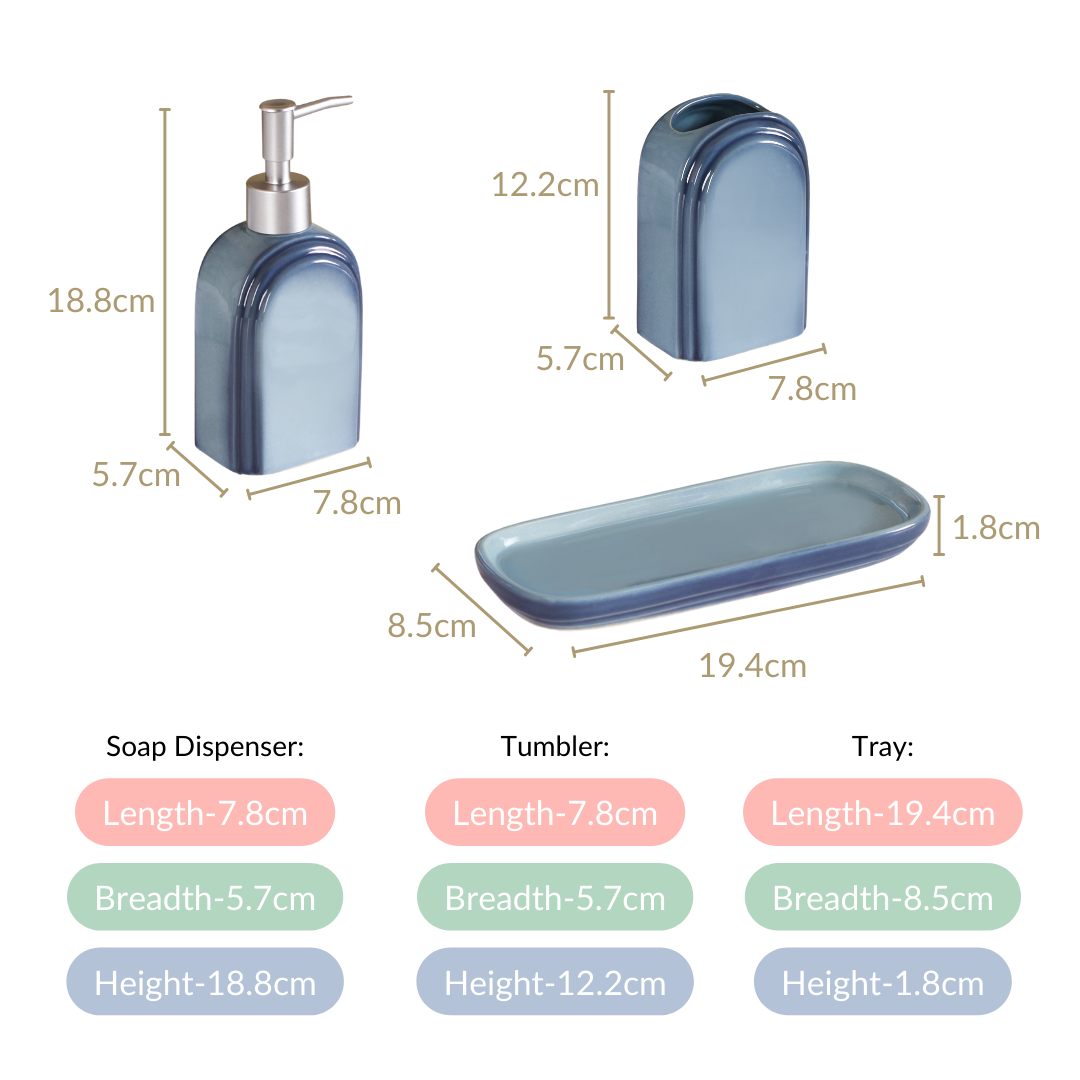 Art Deco Stoneware Bathroom Set of 3 Ocean Blue