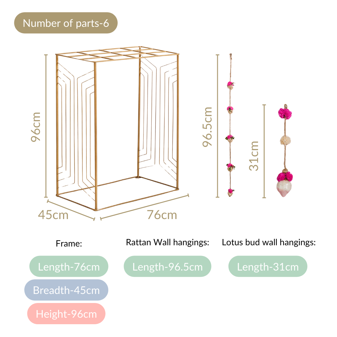 Box Frame Metal Backdrop With Floral Wall Hangings 38 Inch
