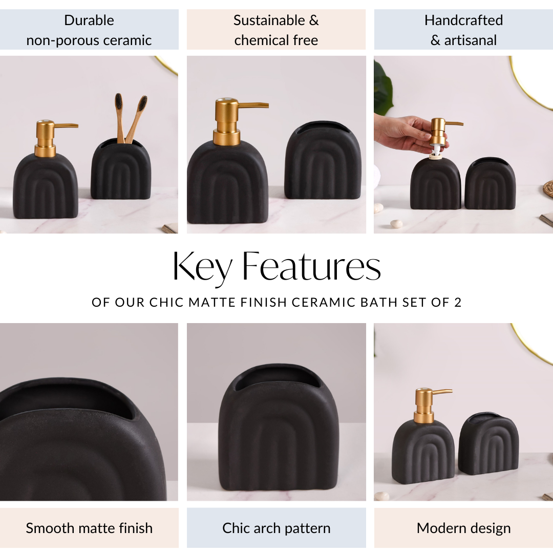 Chic Arches Ceramic Bath Set Of 2 Matte Black