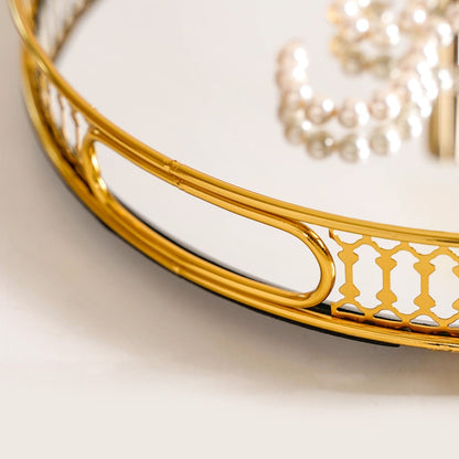 Gold Round Metal Mirror Tray For Decor