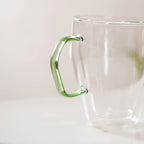 Set Of 2 Double Wall Glass Mugs With Green Handle 250ml
