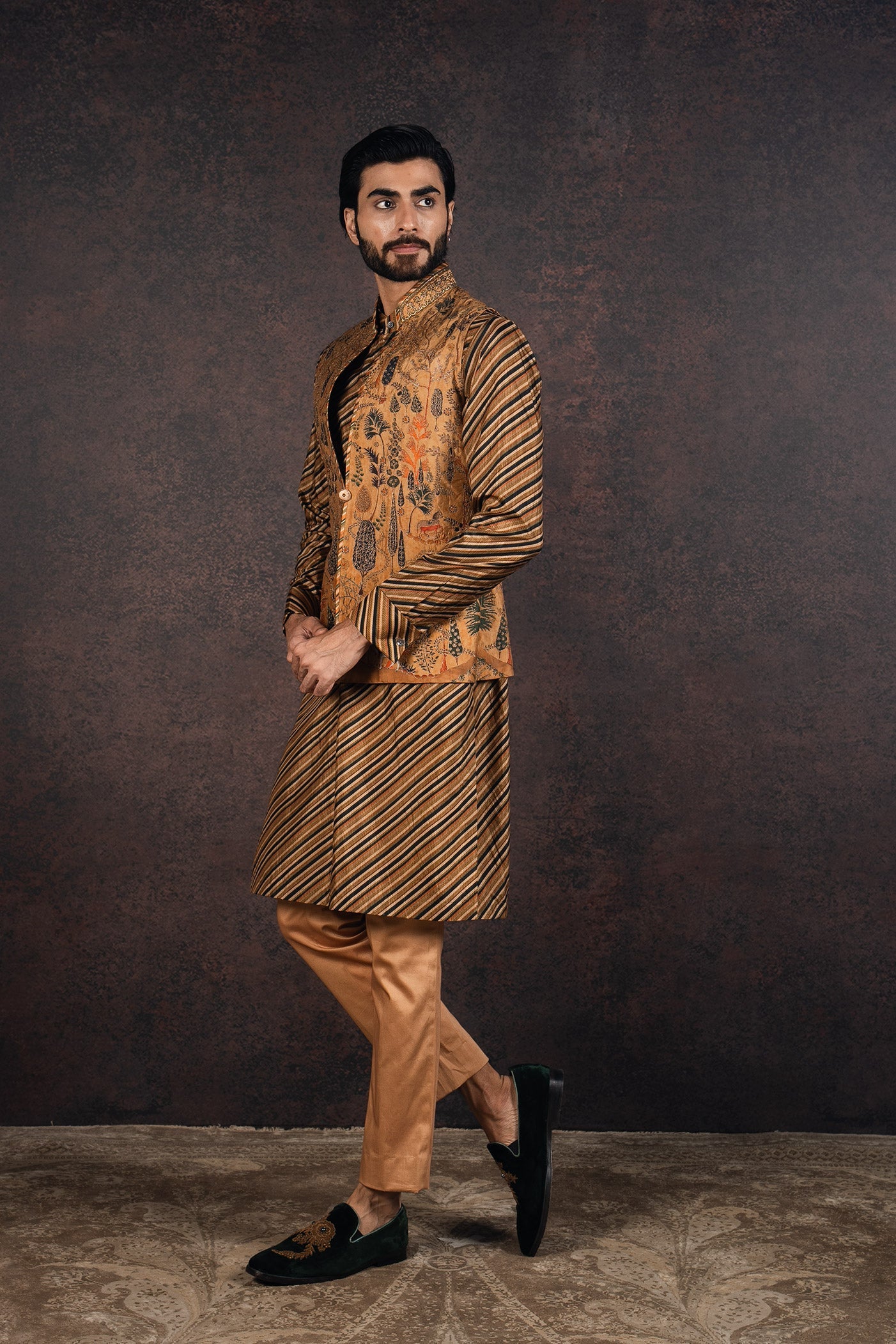 Earthy Mustard Nehru Jacket Set | MURAQQA