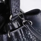Basket Weave Bucket Handbag For Women Black