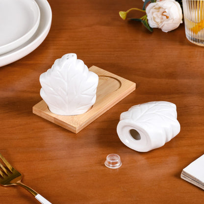 Ceramic Maple Leaf Salt Pepper Shaker Set With Tray
