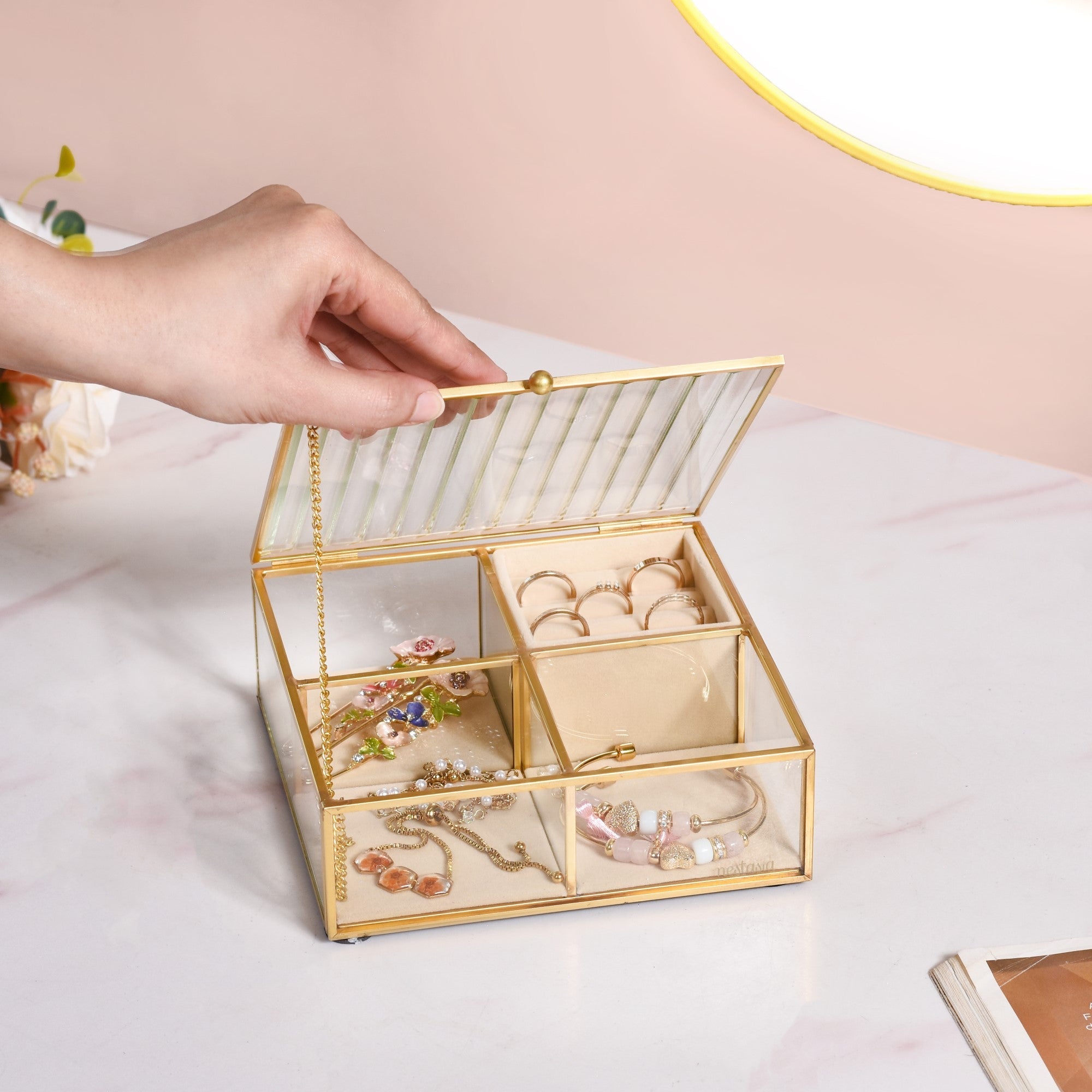 Fluted Lid Multi Section Glass Jewellery Box