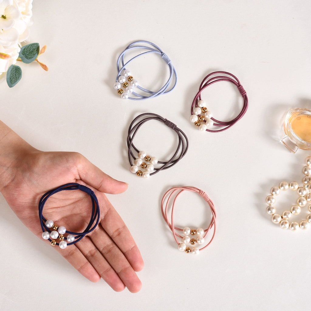 Knotted Faux Pearl Scrunchie Set Of 5