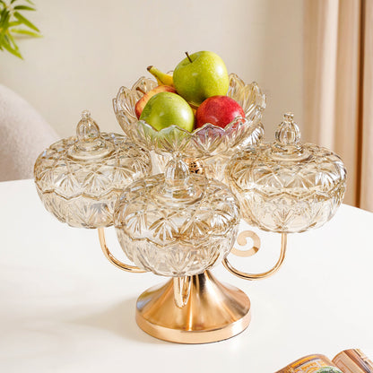 Luxury Glass Bowls Set of 5 With Lid And Rotating Stand