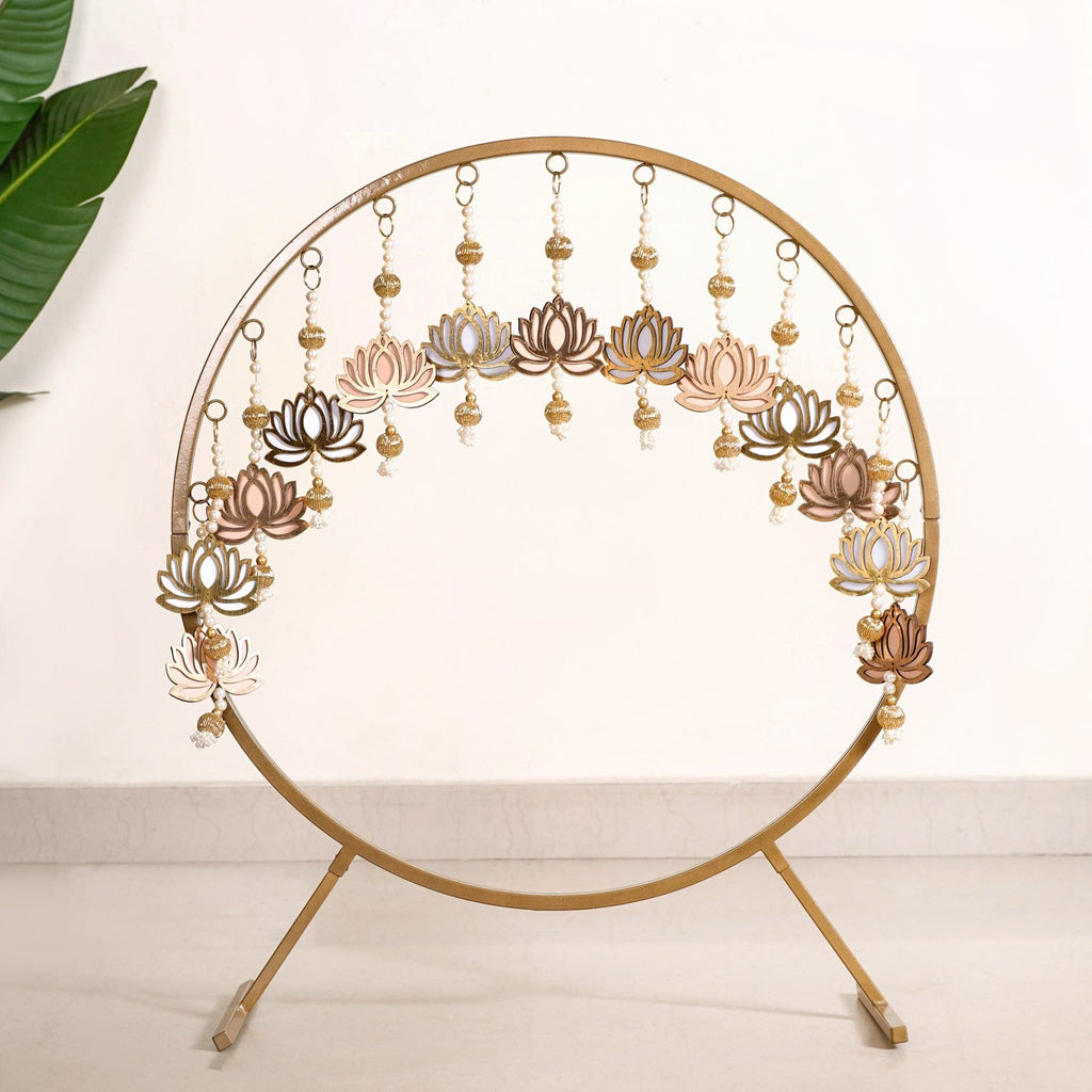 Puja Altar Circular Metal Frame With Lotus Decor 33 Inch