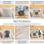 Elephant Tales Embroidered Cushion Cover Set Of 2 40x40cm