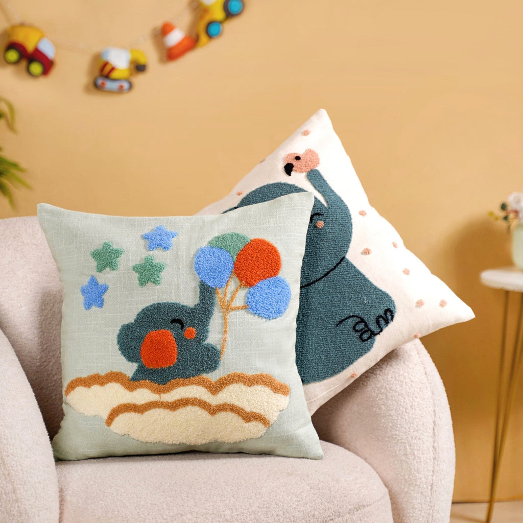 Elephant Tales Embroidered Cushion Cover Set Of 2 40x40cm