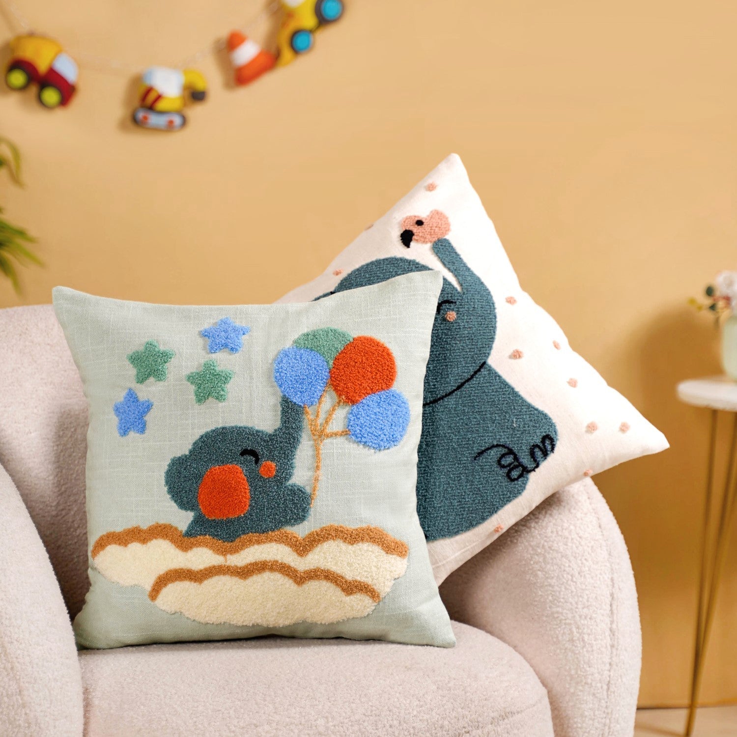 Elephant Tales Embroidered Cushion Cover Set Of 2 40x40cm