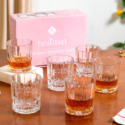 Embossed Heavy Base Whiskey Glass Large Set Of 6 310ml