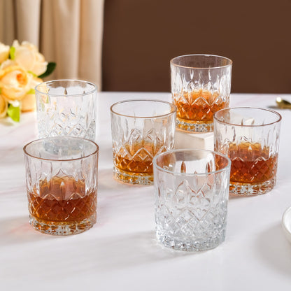Embossed Heavy Base Old Fashioned Whiskey Glass Large Set Of 6 310ml