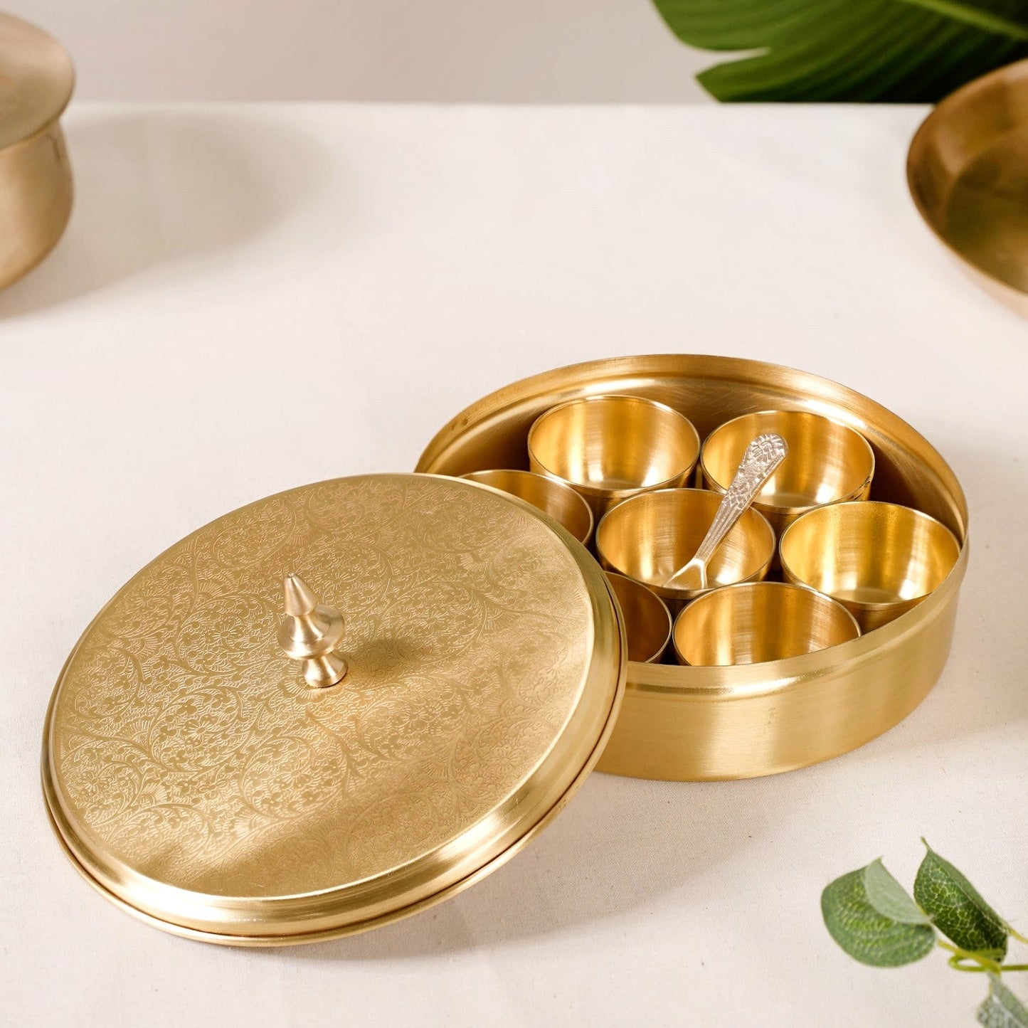 Embossed Pure Brass Airtight Masala Box Set With Gift Box
