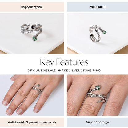 Emerald Snake Silver Stone Ring
