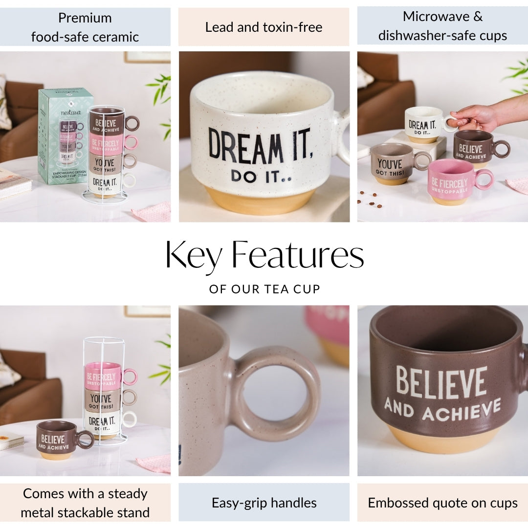Inspirational Quotes Stackable Tea Cup Set Of 4 215ml