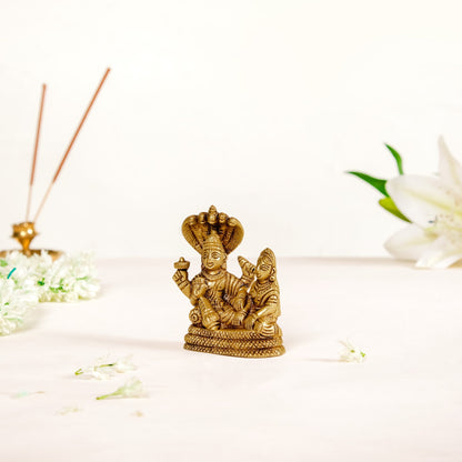 Brass Idol Of Lord Vishnu And Laxmi On Sheshnag 7cm