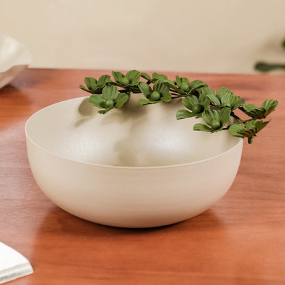 Green Garden Decorative Bowl With Metal Flowers 9 Inch