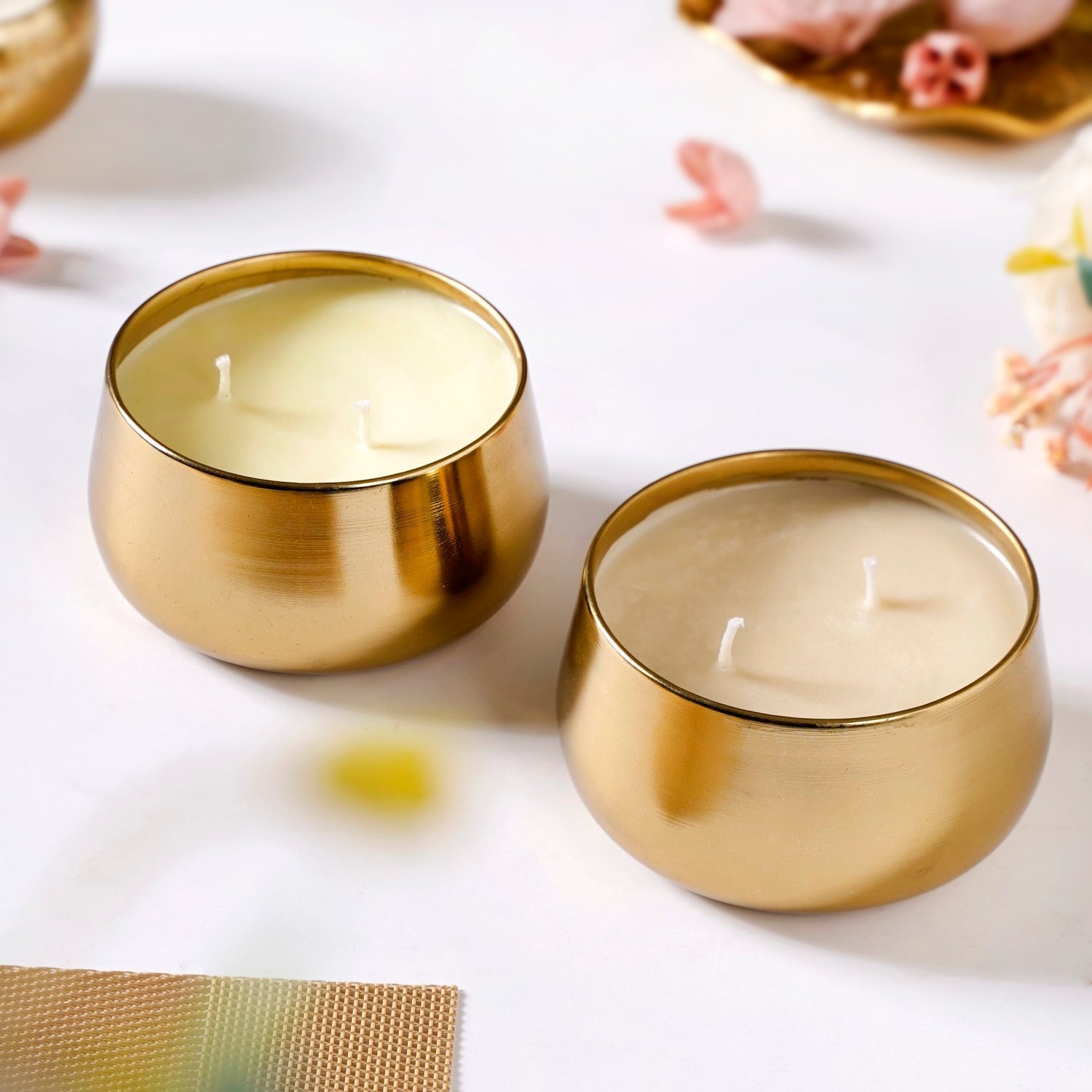 Floral Gold Double Wick Scented Candle Set Of 2