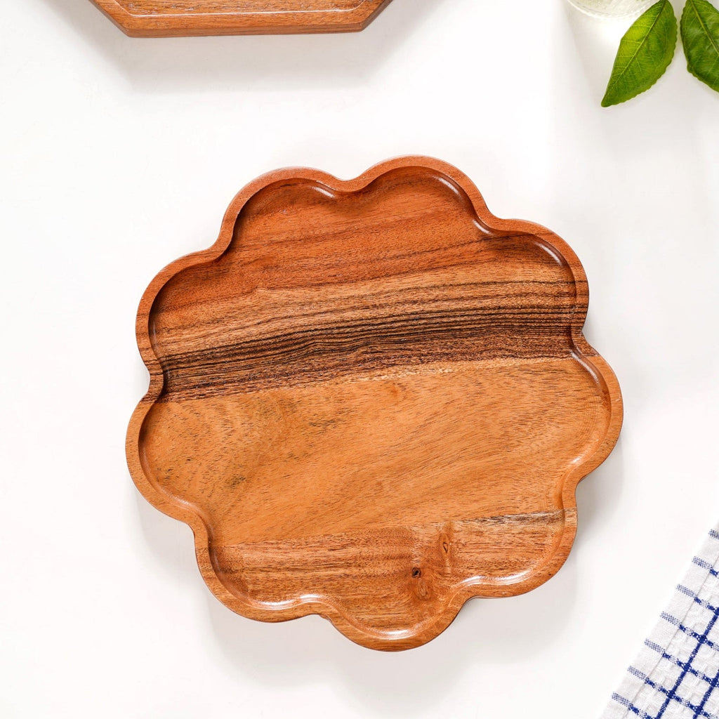 Flower Shaped Acacia Wood Serving Platter
