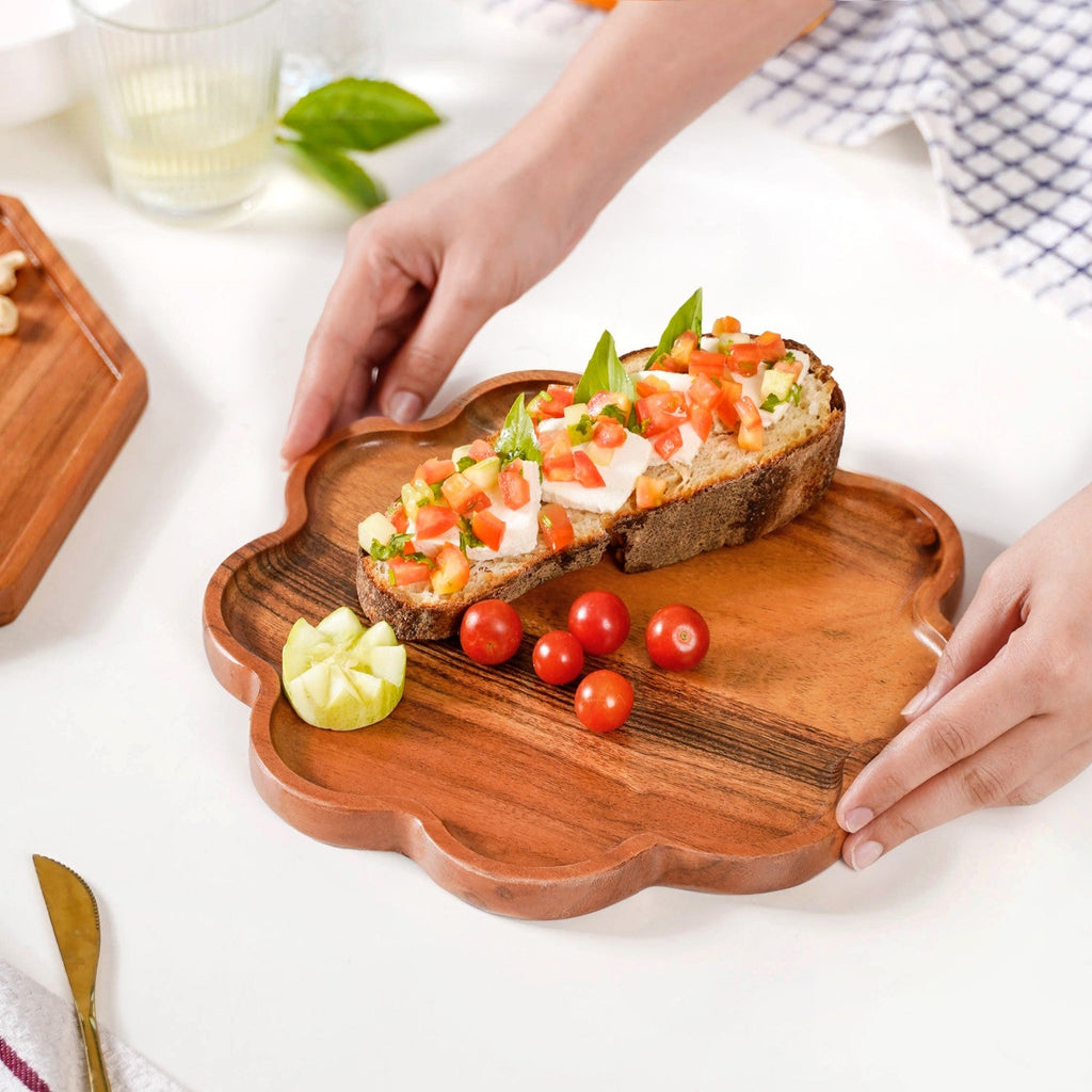 Flower Shaped Acacia Wood Serving Platter