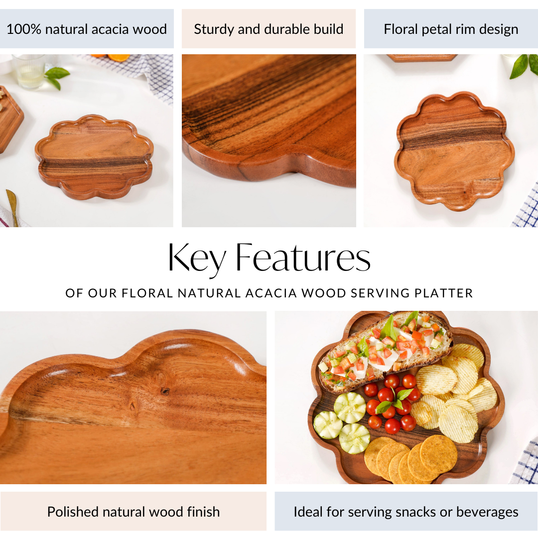 Flower Shaped Acacia Wood Serving Platter