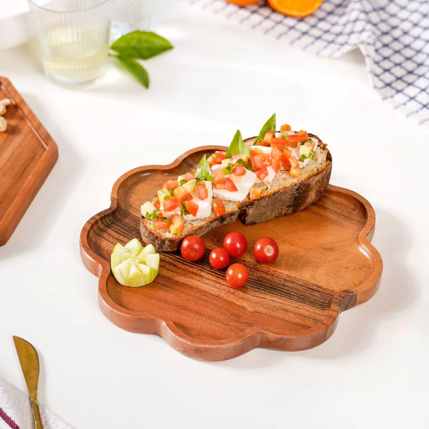 Flower Shaped Acacia Wood Serving Platter